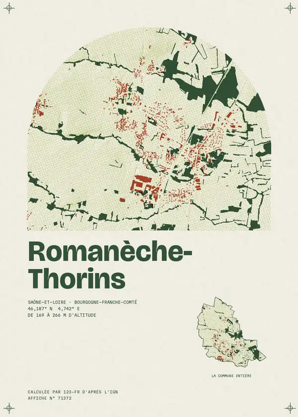 Affiche de Romanèche-Thorins, calculée par 123-fr d'après l'IGN