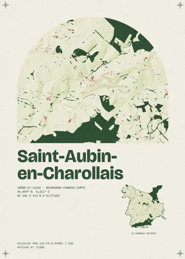 Affiche de Saint-Aubin-en-Charollais, calculée d'après l'IGN