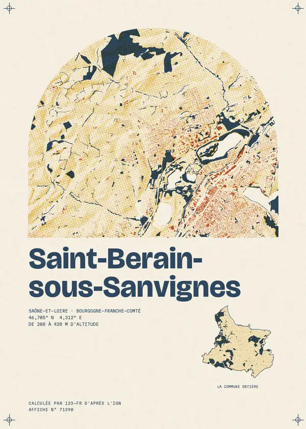 Affiche de Saint-Berain-sous-Sanvignes, calculée par 123-fr d'après l'IGN