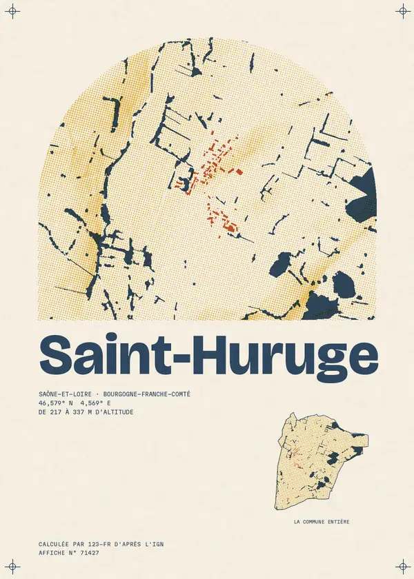 Affiche de Saint-Huruge, calculée par 123-fr d'après l'IGN