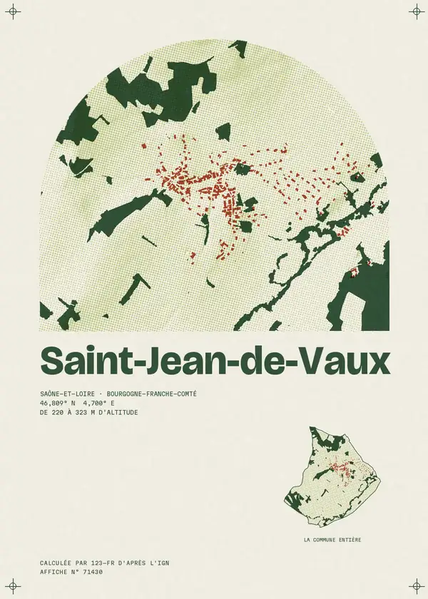 Affiche de Saint-Jean-de-Vaux, calculée par 123-fr d'après l'IGN
