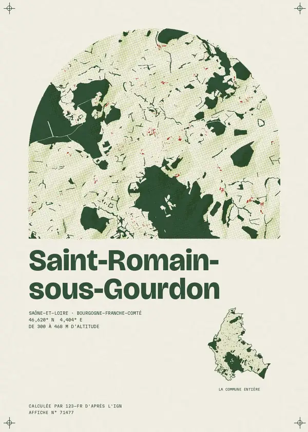 Affiche de Saint-Romain-sous-Gourdon, calculée par 123-fr d'après l'IGN
