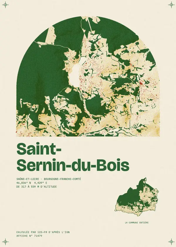Affiche de Saint-Sernin-du-Bois, calculée par 123-fr d'après l'IGN