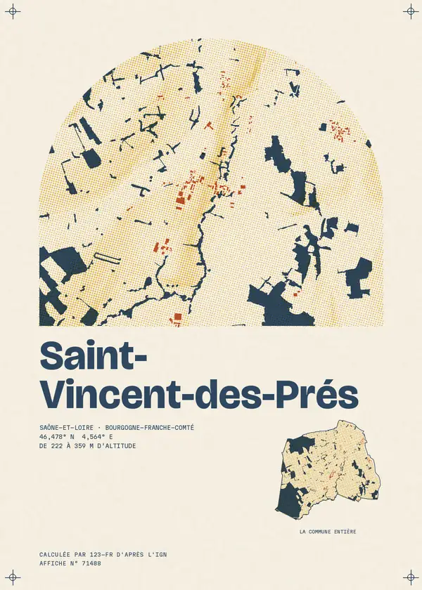 Affiche de Saint-Vincent-des-Prés, calculée par 123-fr d'après l'IGN