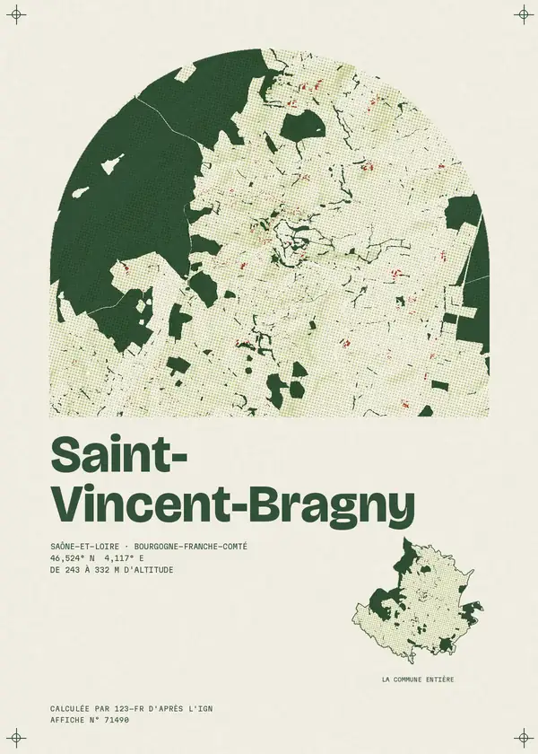 Affiche de Saint-Vincent-Bragny, calculée par 123-fr d'après l'IGN