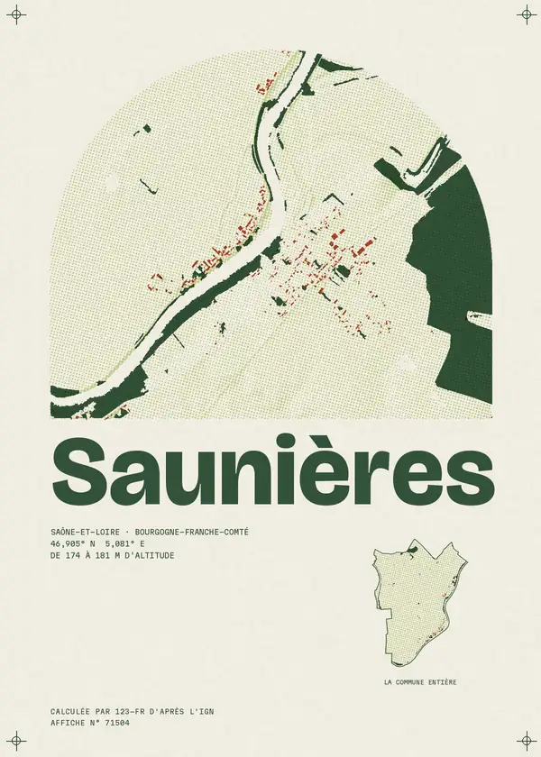 Affiche de Saunières, calculée par 123-fr d'après l'IGN