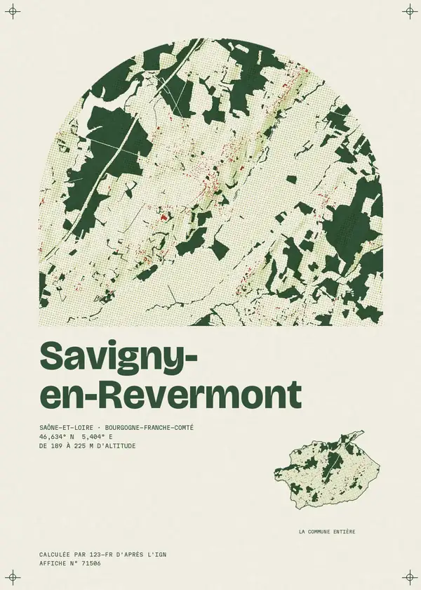 Affiche de Savigny-en-Revermont, calculée par 123-fr d'après l'IGN