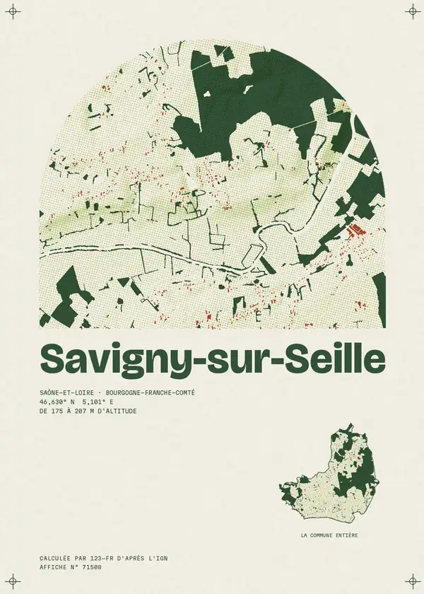 Affiche de Savigny-sur-Seille, calculée par 123-fr d'après l'IGN
