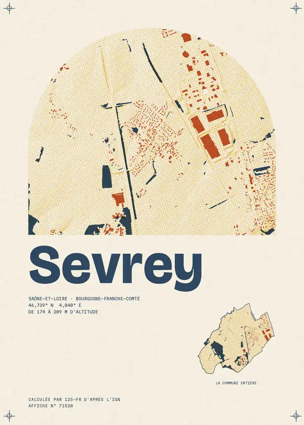 Affiche de Sevrey, calculée par 123-fr d'après l'IGN
