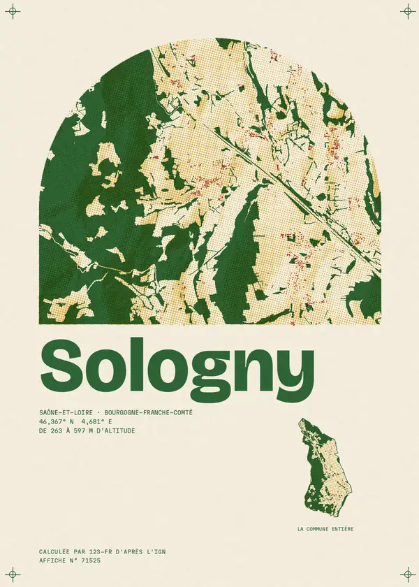 Affiche de Sologny, calculée par 123-fr d'après l'IGN