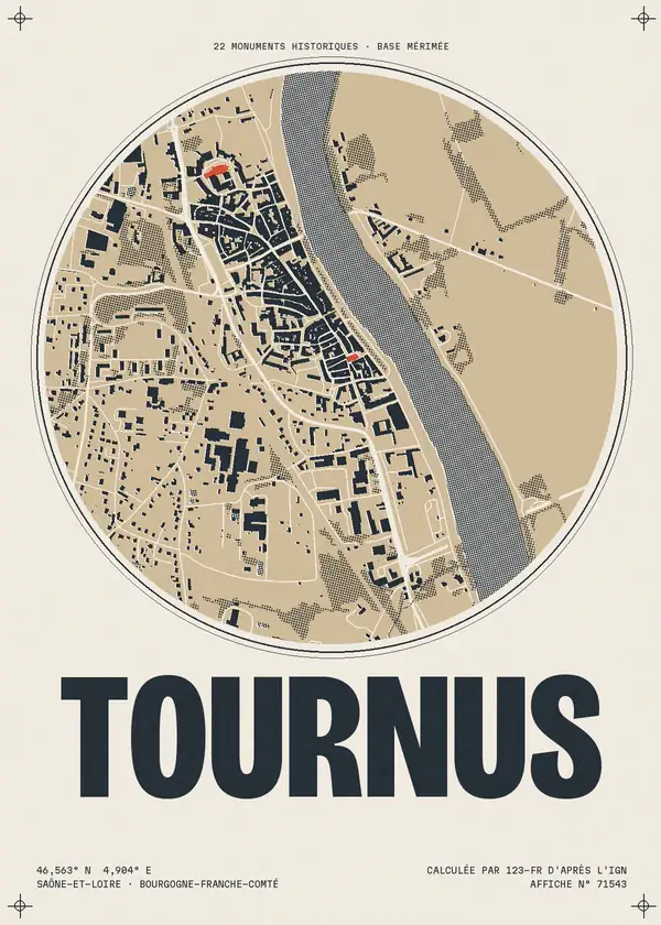 Affiche de Tournus, calculée par 123-fr d'après l'IGN