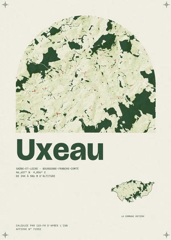 Affiche de Uxeau, calculée par 123-fr d'après l'IGN