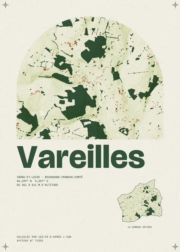Affiche de Vareilles, calculée par 123-fr d'après l'IGN