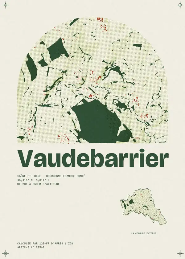 Affiche de Vaudebarrier, calculée par 123-fr d'après l'IGN