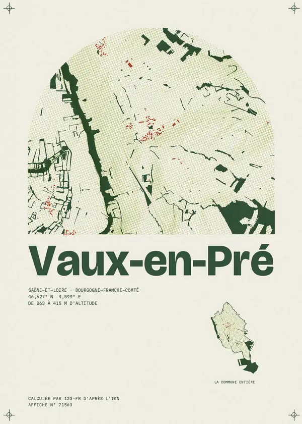 Affiche de Vaux-en-Pré, calculée par 123-fr d'après l'IGN