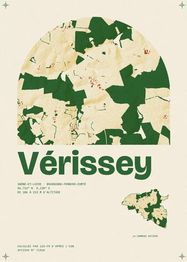 Affiche de Vérissey, calculée par 123-fr d'après l'IGN