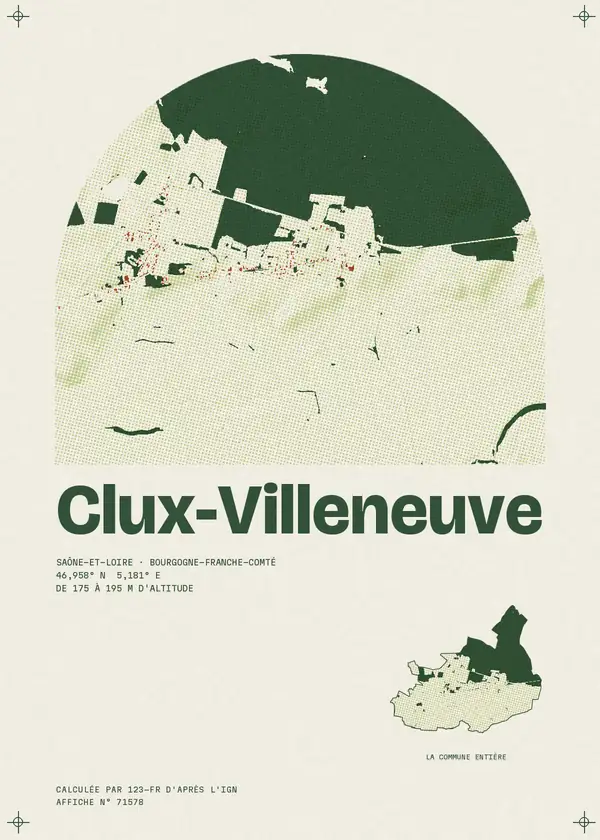 Affiche de Clux-Villeneuve, calculée par 123-fr d'après l'IGN