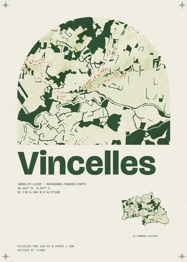 Affiche de Vincelles, calculée par 123-fr d'après l'IGN