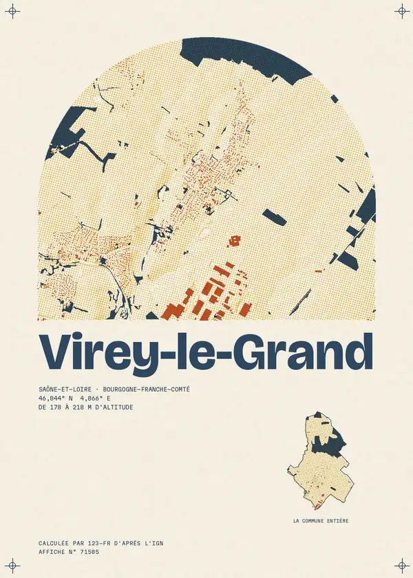 Affiche de Virey-le-Grand, calculée par 123-fr d'après l'IGN