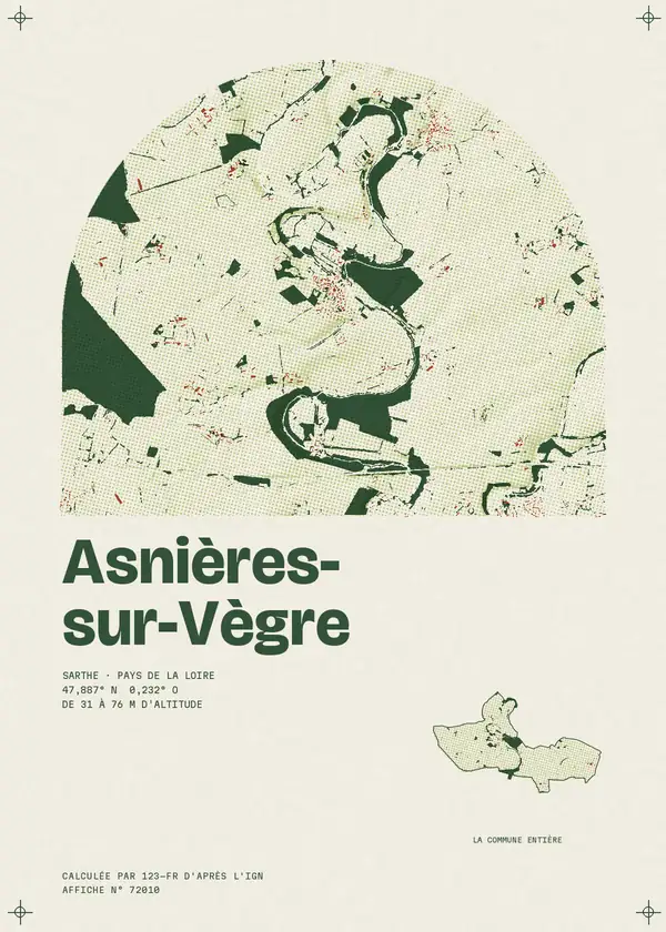 Affiche de Asnières-sur-Vègre, calculée par 123-fr d'après l'IGN