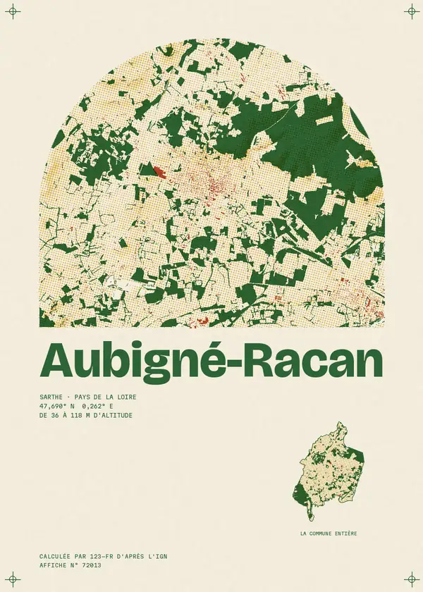 Affiche de Aubigné-Racan, calculée par 123-fr d'après l'IGN