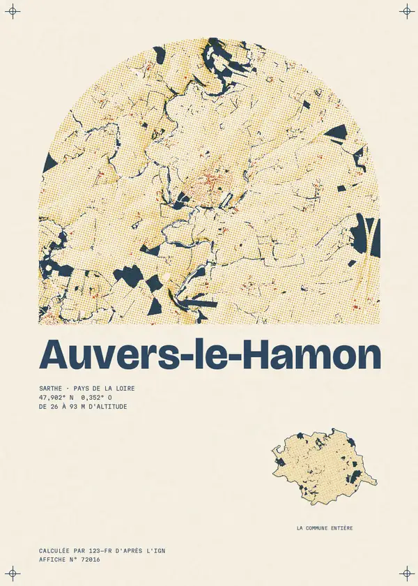 Affiche de Auvers-le-Hamon, calculée par 123-fr d'après l'IGN