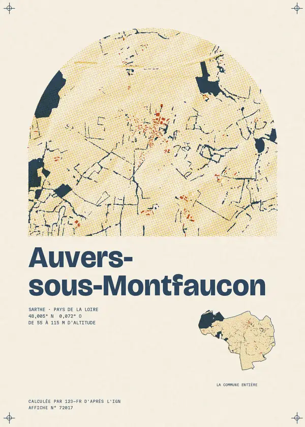 Affiche de Auvers-sous-Montfaucon, calculée par 123-fr d'après l'IGN