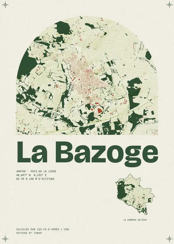 Affiche de La Bazoge, calculée par 123-fr d'après l'IGN