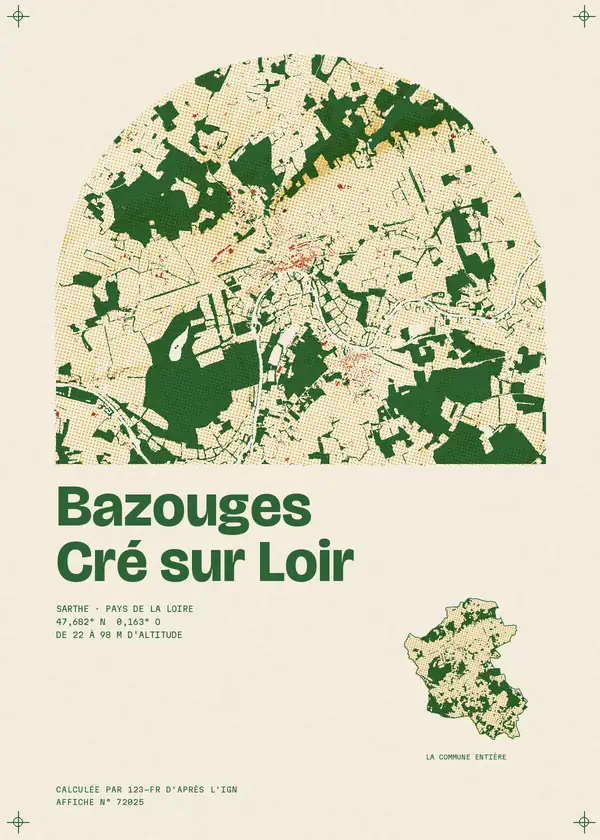 Affiche de Bazouges Cré sur Loir, calculée par 123-fr d'après l'IGN