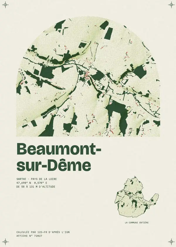 Affiche de Beaumont-sur-Dême, calculée par 123-fr d'après l'IGN