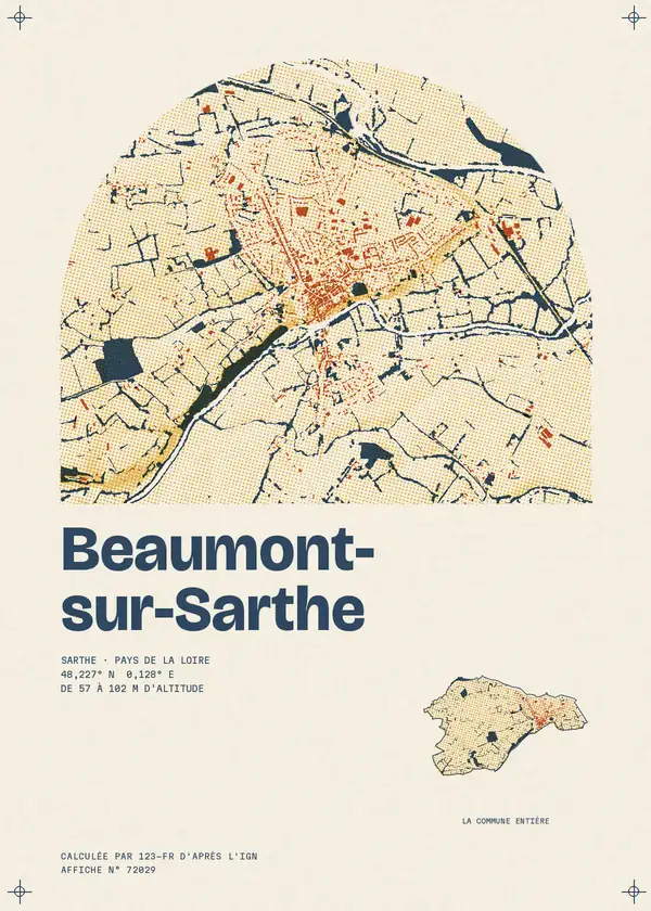 Affiche de Beaumont-sur-Sarthe, calculée par 123-fr d'après l'IGN