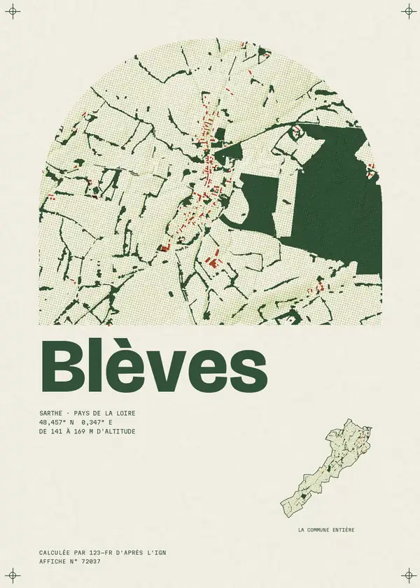 Affiche de Blèves, calculée par 123-fr d'après l'IGN