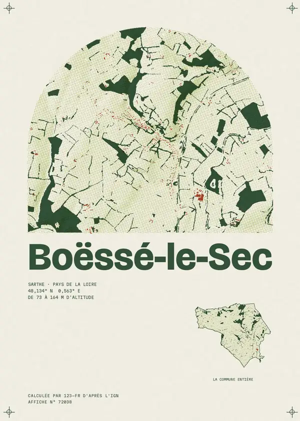 Affiche de Boëssé-le-Sec, calculée par 123-fr d'après l'IGN
