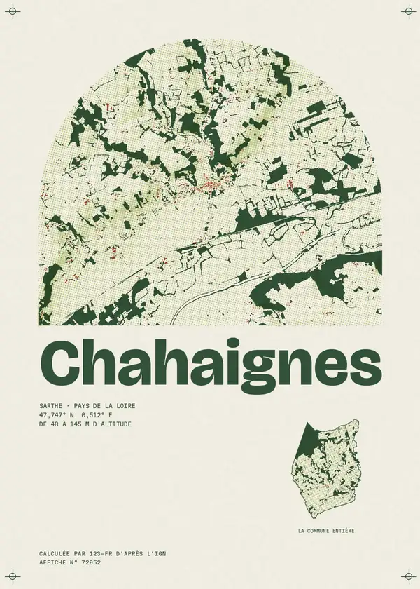 Affiche de Chahaignes, calculée par 123-fr d'après l'IGN