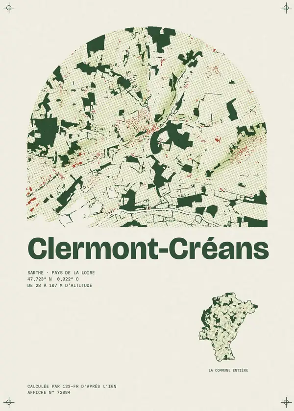 Affiche de Clermont-Créans, calculée par 123-fr d'après l'IGN