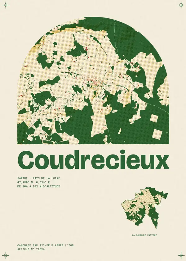 Affiche de Coudrecieux, calculée par 123-fr d'après l'IGN