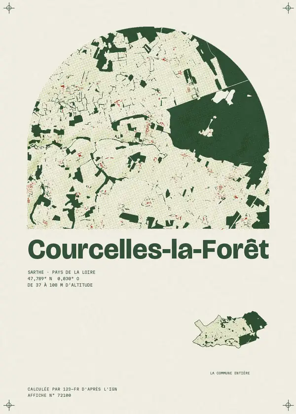 Affiche de Courcelles-la-Forêt, calculée par 123-fr d'après l'IGN