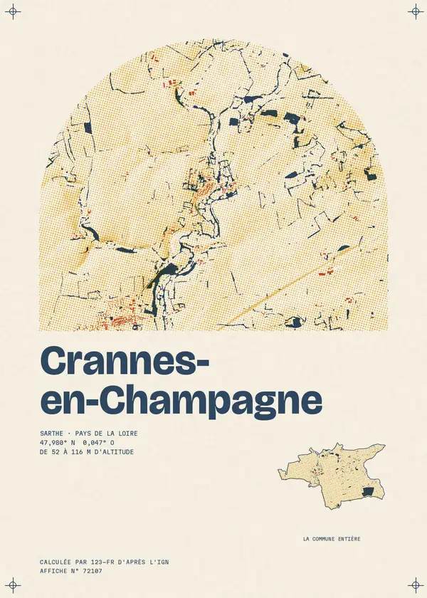 Affiche de Crannes-en-Champagne, calculée d'après l'IGN