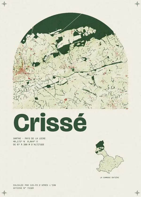 Affiche de Crissé, calculée par 123-fr d'après l'IGN