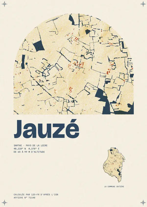 Affiche de Jauzé, calculée par 123-fr d'après l'IGN