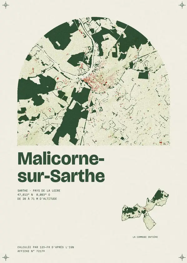 Affiche de Malicorne-sur-Sarthe, calculée par 123-fr d'après l'IGN