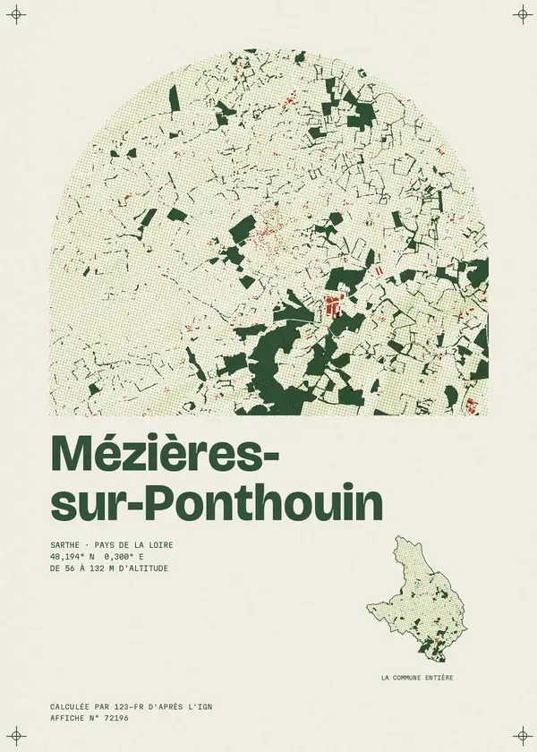 Affiche de Mézières-sur-Ponthouin, calculée par 123-fr d'après l'IGN