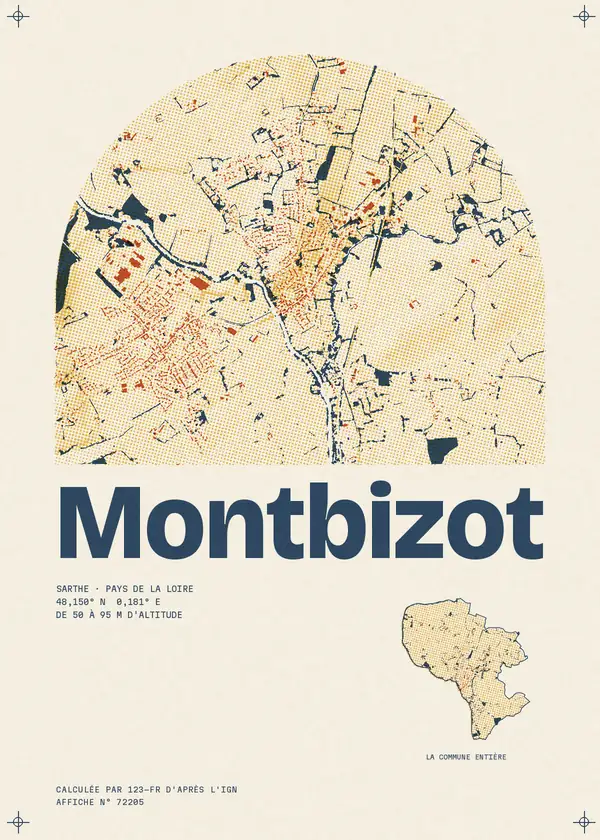 Affiche de Montbizot, calculée par 123-fr d'après l'IGN