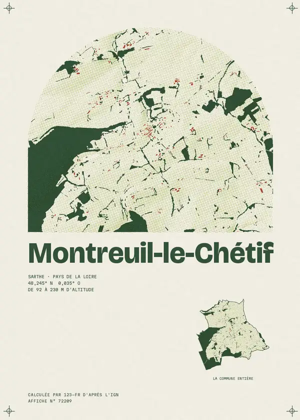 Affiche de Montreuil-le-Chétif, calculée par 123-fr d'après l'IGN