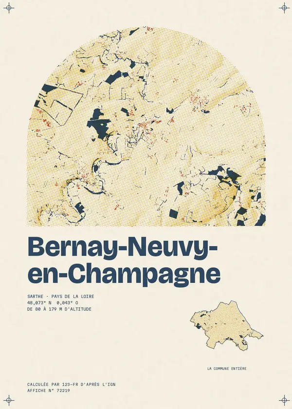 Affiche de Bernay-Neuvy-en-Champagne, calculée par 123-fr d'après l'IGN