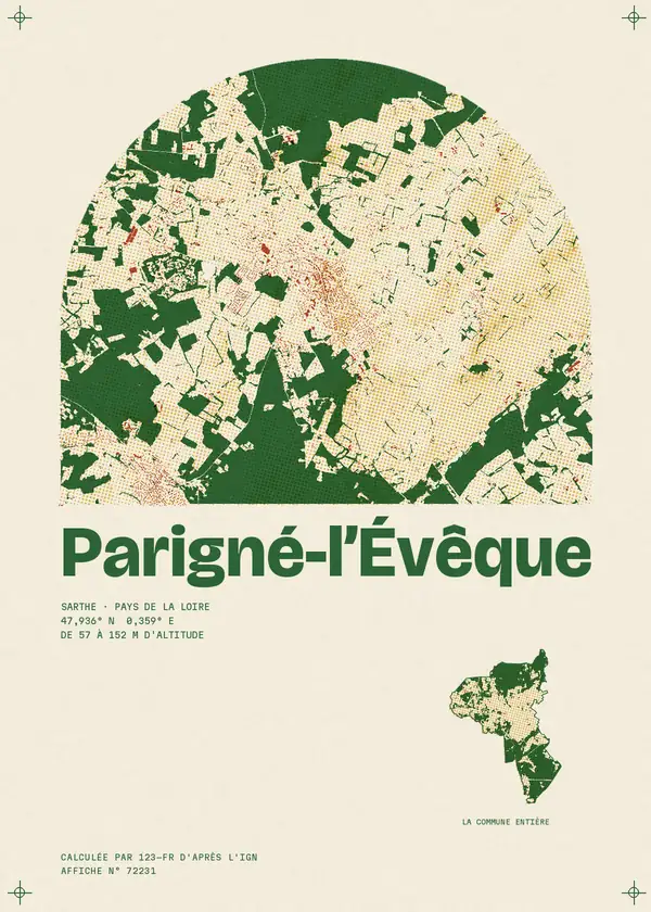 Affiche de Parigné-l'Évêque, calculée par 123-fr d'après l'IGN