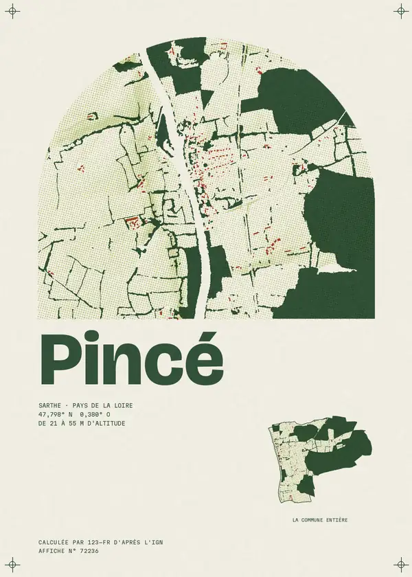 Affiche de Pincé, calculée par 123-fr d'après l'IGN
