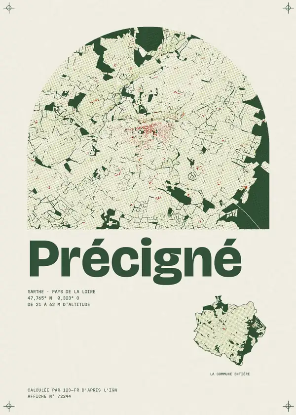 Affiche de Précigné, calculée par 123-fr d'après l'IGN