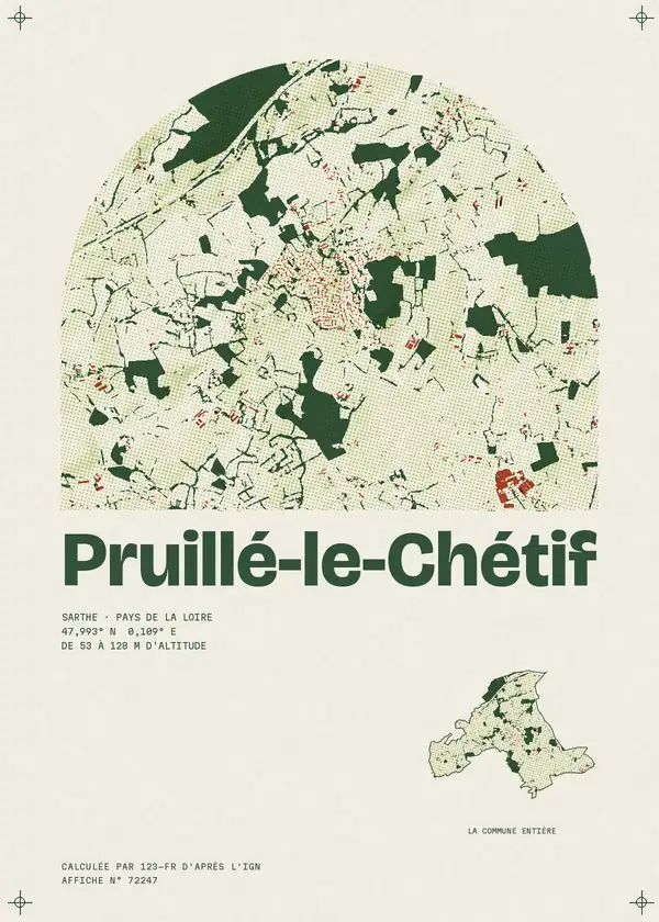 Affiche de Pruillé-le-Chétif, calculée par 123-fr d'après l'IGN