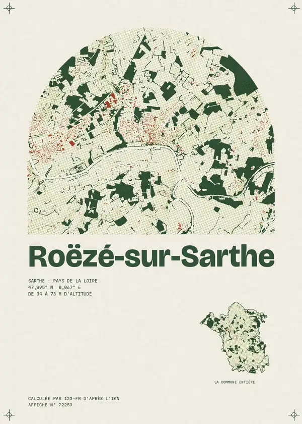 Affiche de Roëzé-sur-Sarthe, calculée par 123-fr d'après l'IGN